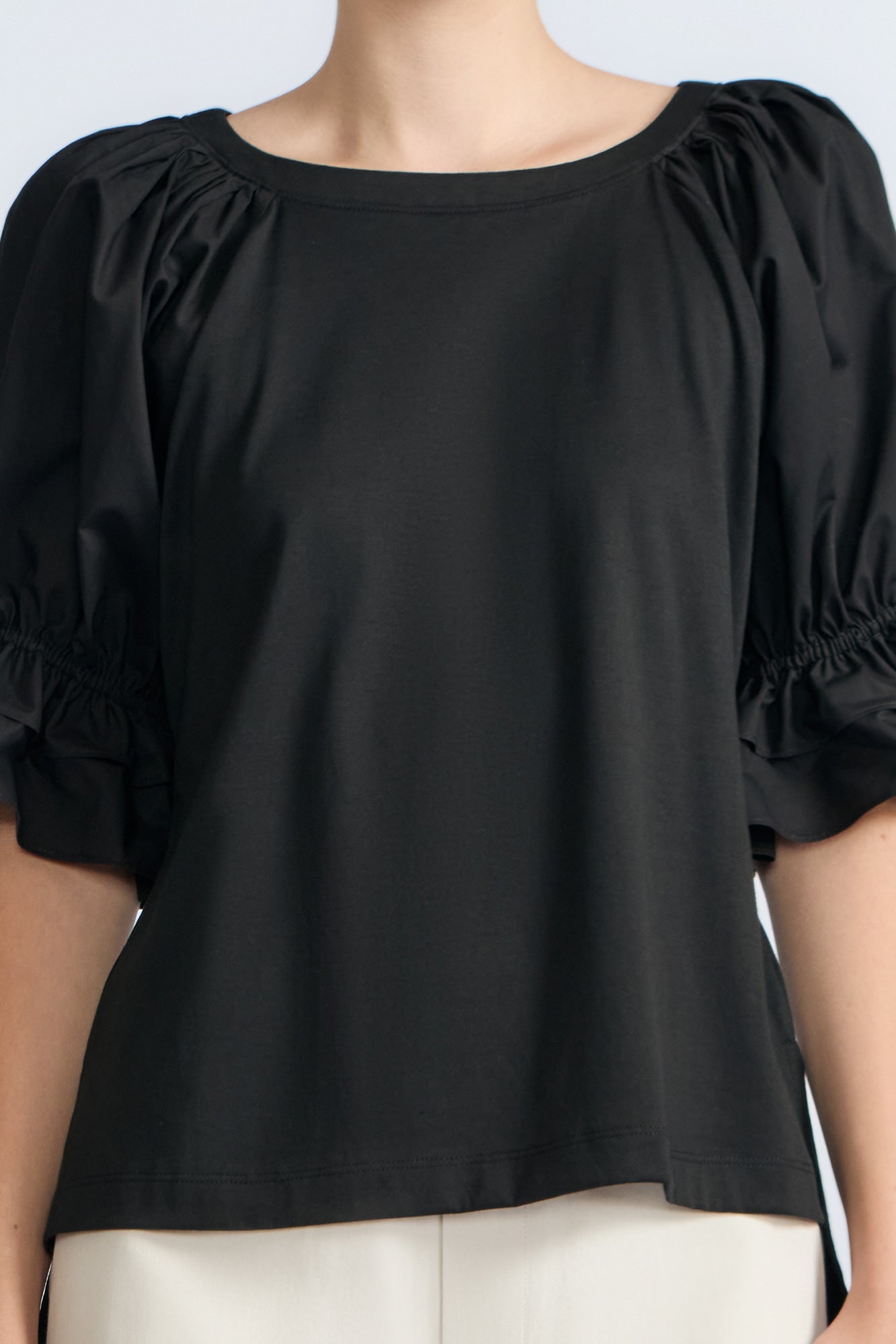 Nery Balloon Sleeve Cotton Top | Black
