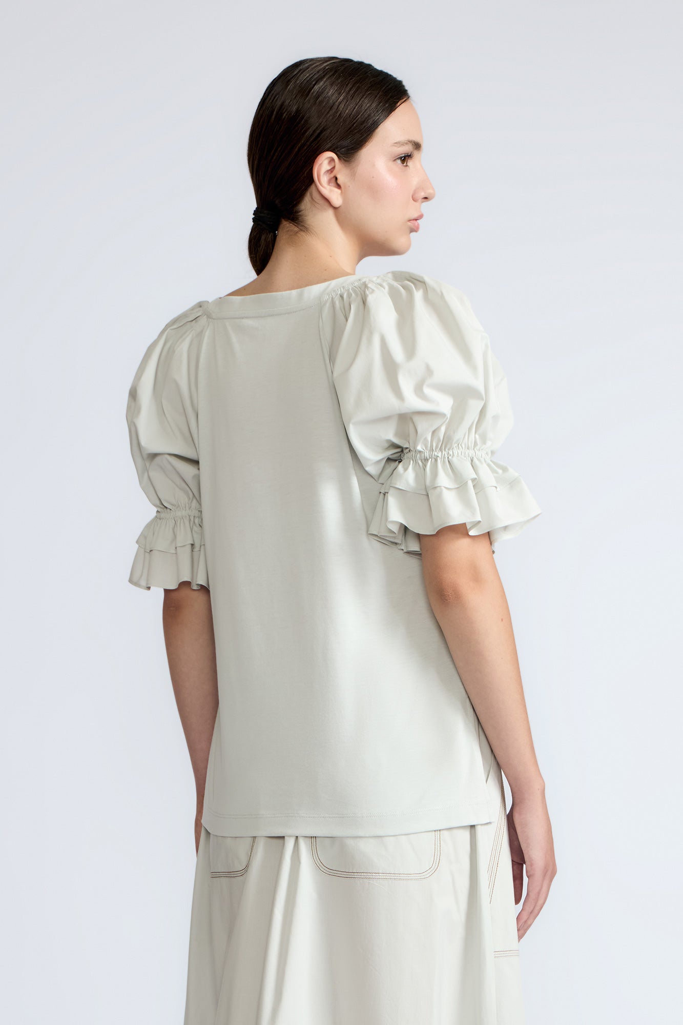 Nery Balloon Sleeve Cotton Top | Silver