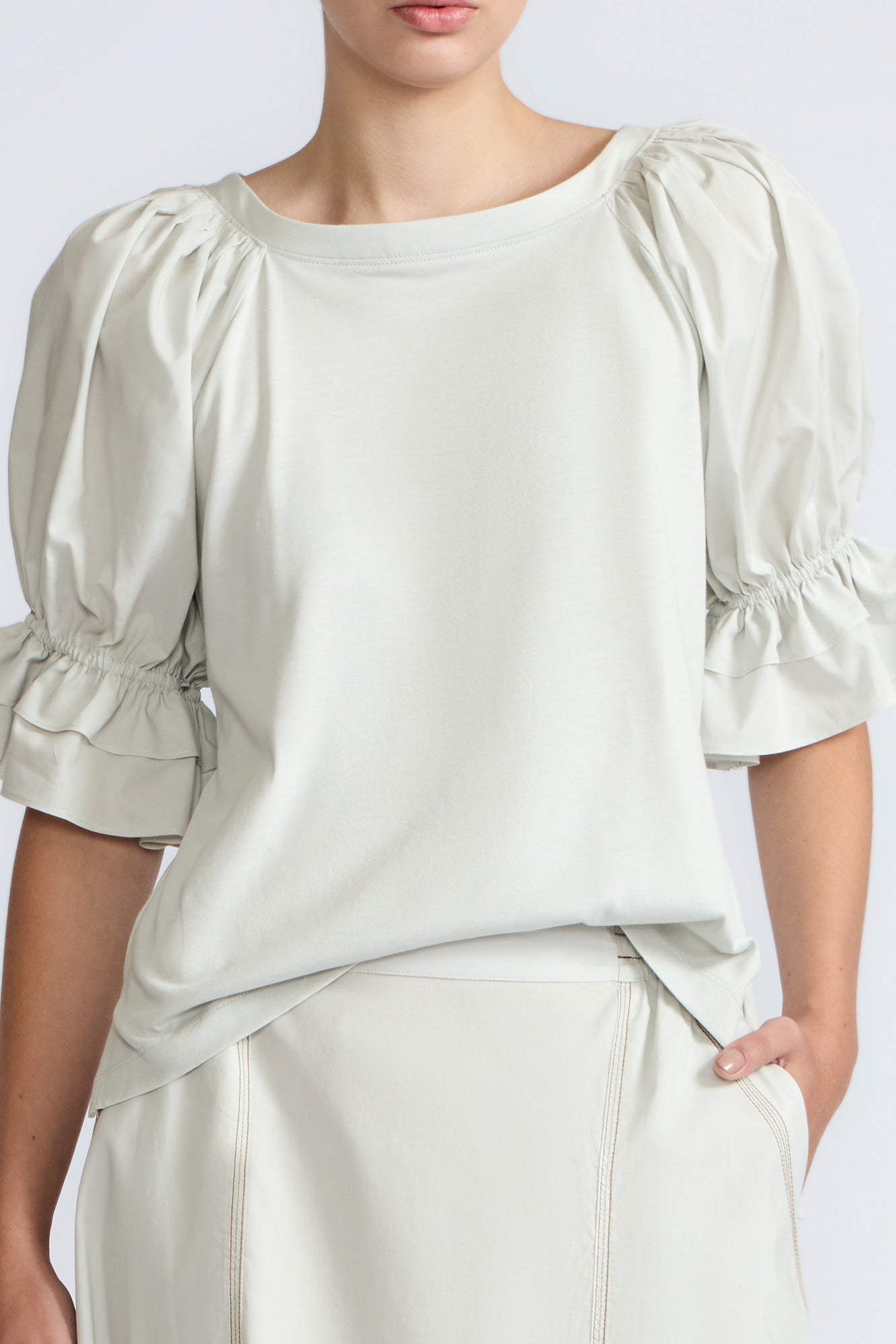 Nery Balloon Sleeve Cotton Top | Silver