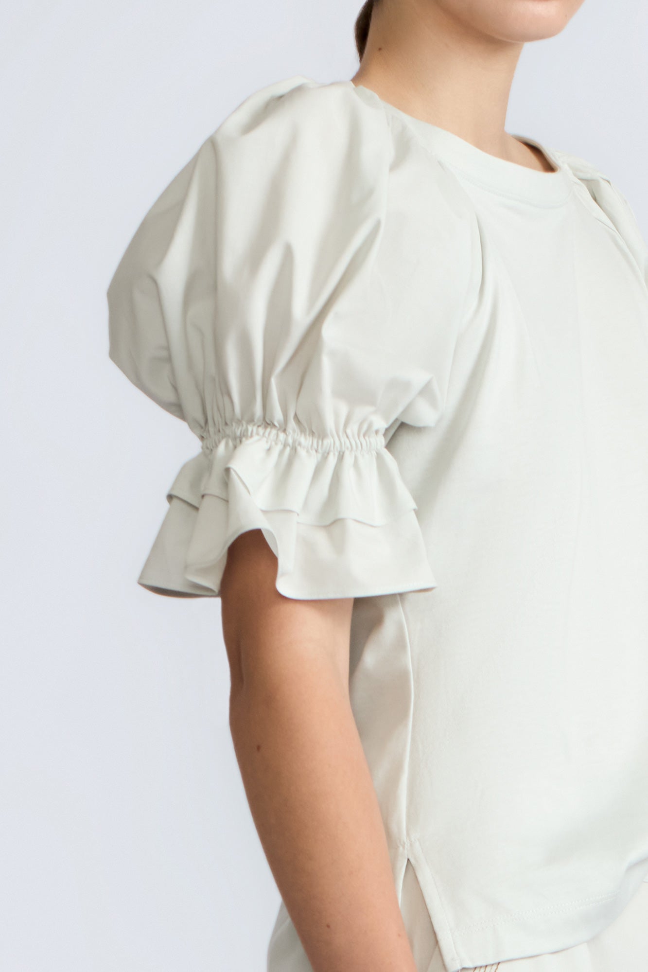 Nery Balloon Sleeve Cotton Top | Silver