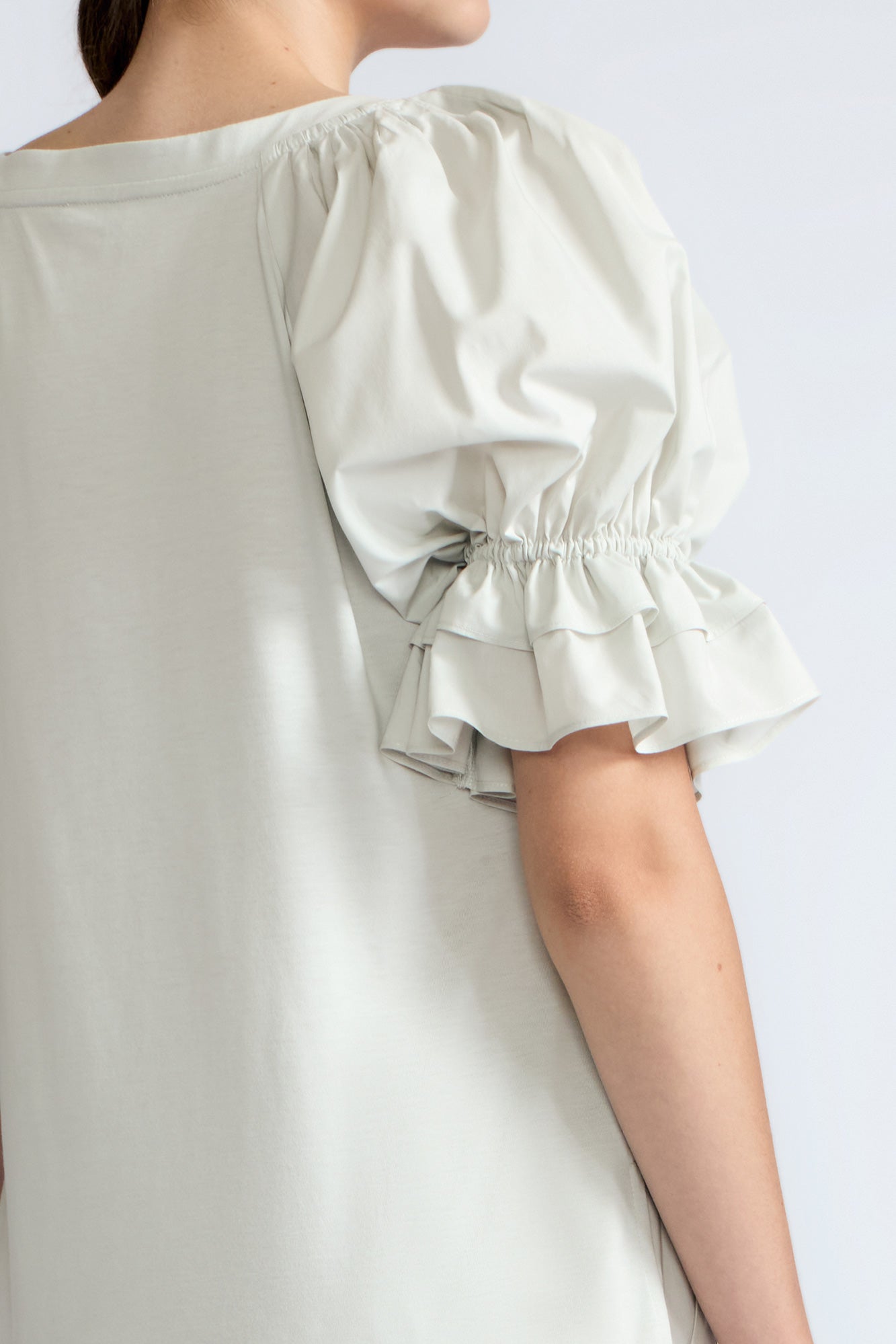Nery Balloon Sleeve Cotton Top | Silver