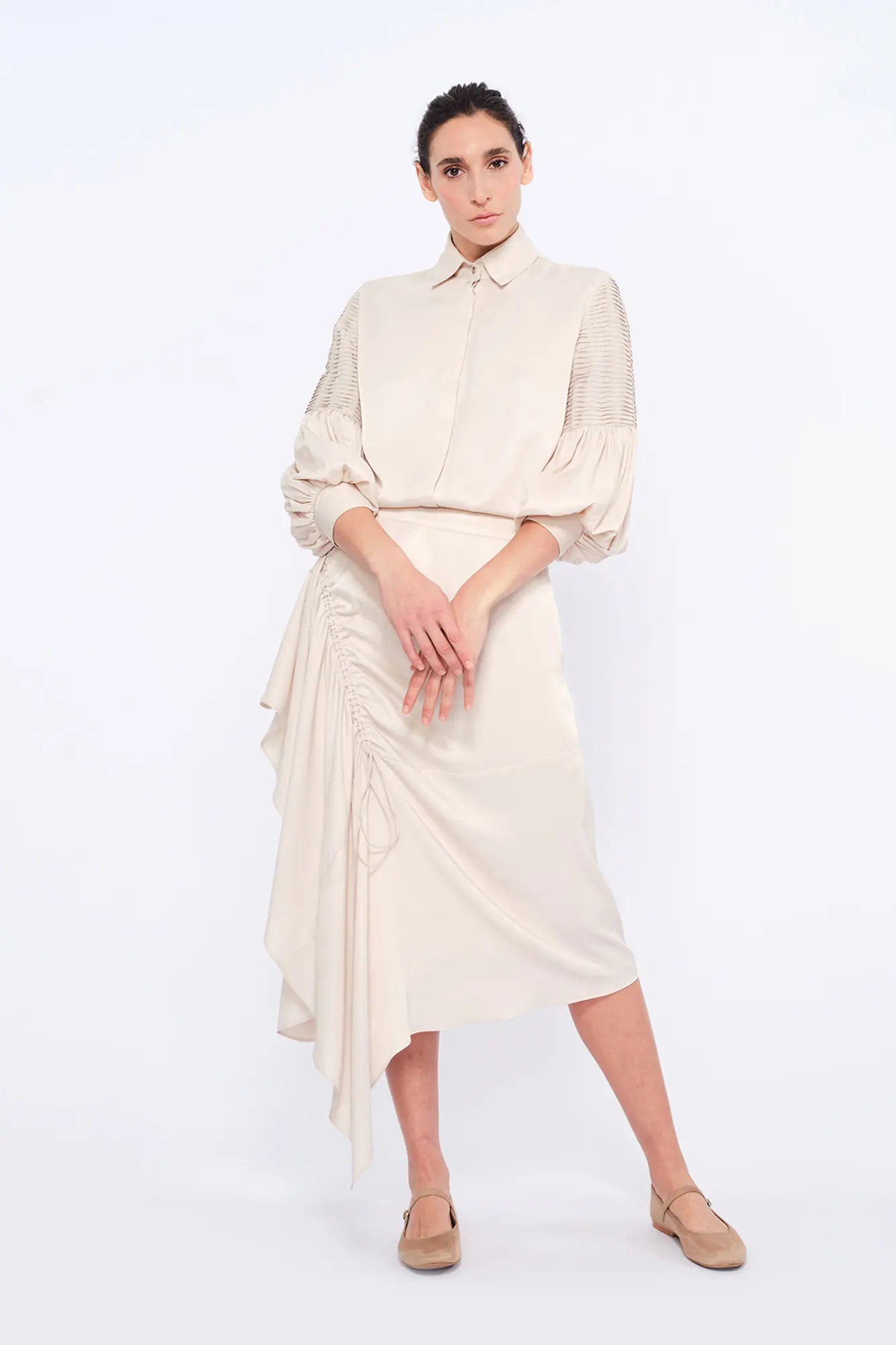 Olenka Asymmetric Ruched Skirt | Pristine
