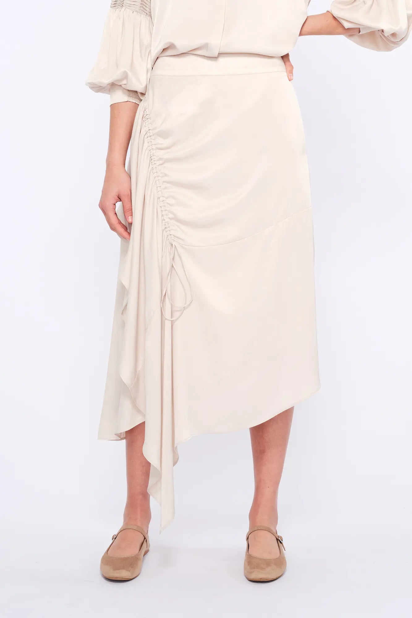Olenka Asymmetric Ruched Skirt | Pristine