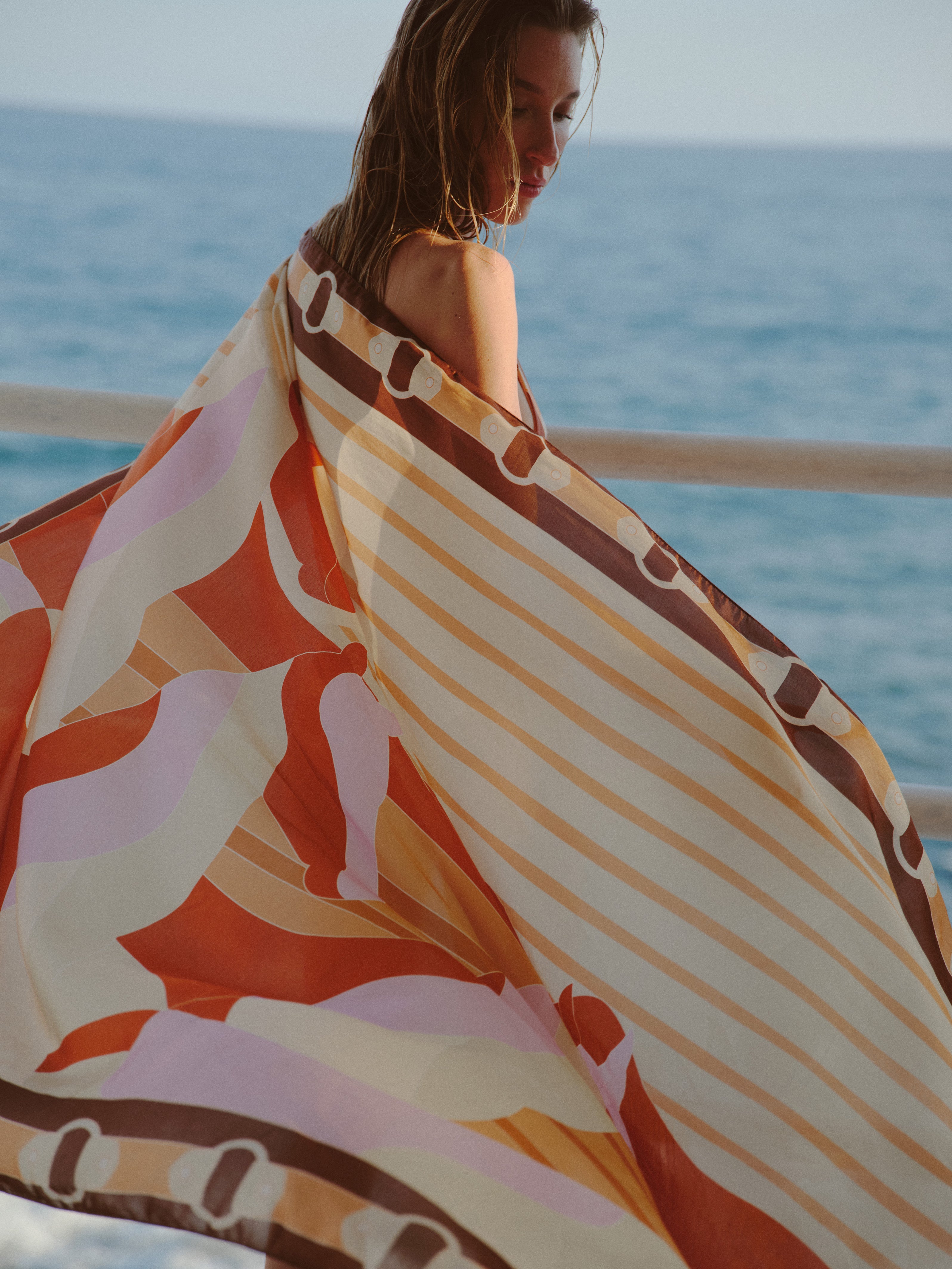 De La Falaise Cotton Silk Sarong / Orange Horses