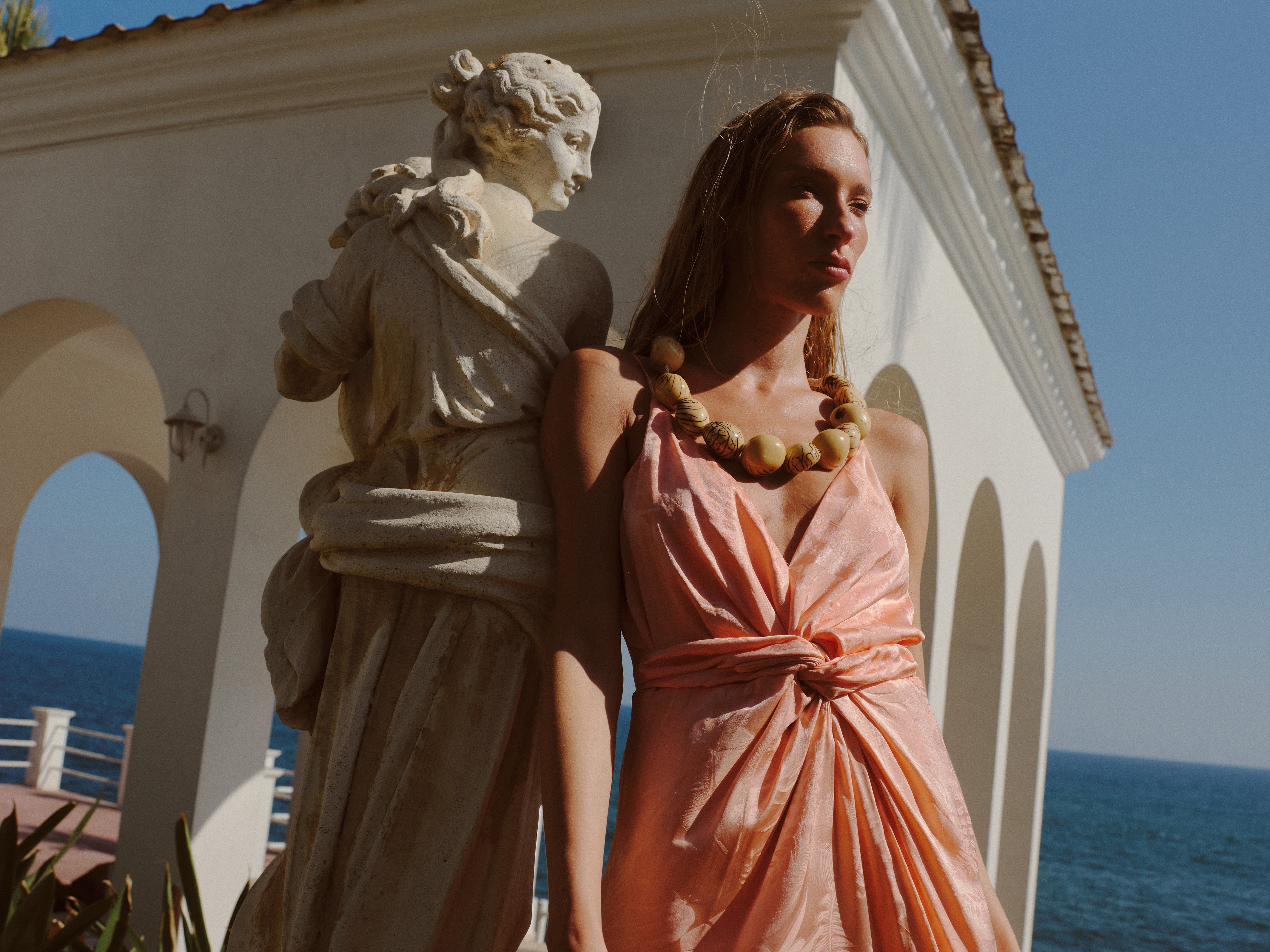 Macarena Silk Jacquard Midi Dress / Peach