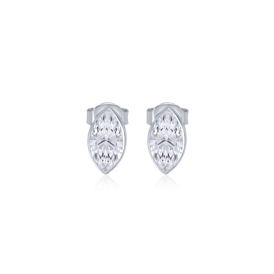 Gold Lab Diamond Marquise Bezel Stud Earring
