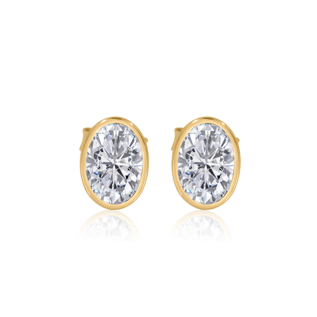 Gold Lab Diamond Oval Bezel Stud Earring