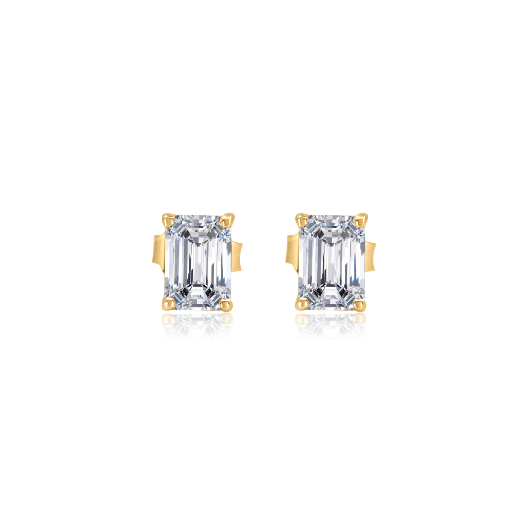 Gold Lab Diamond Emerald Cut Stud Earring