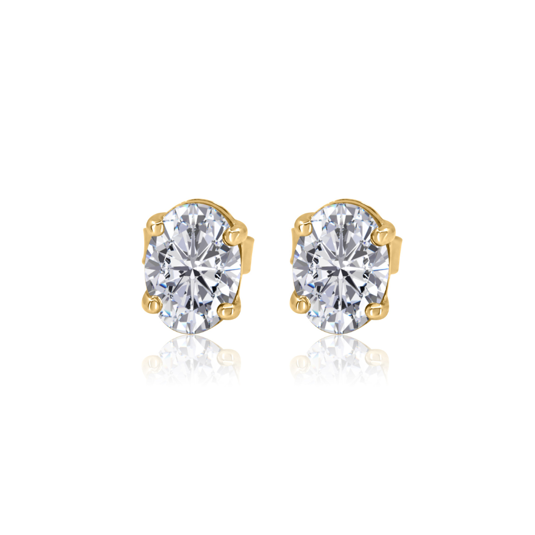Gold Lab Diamond Oval Prong Stud Earring