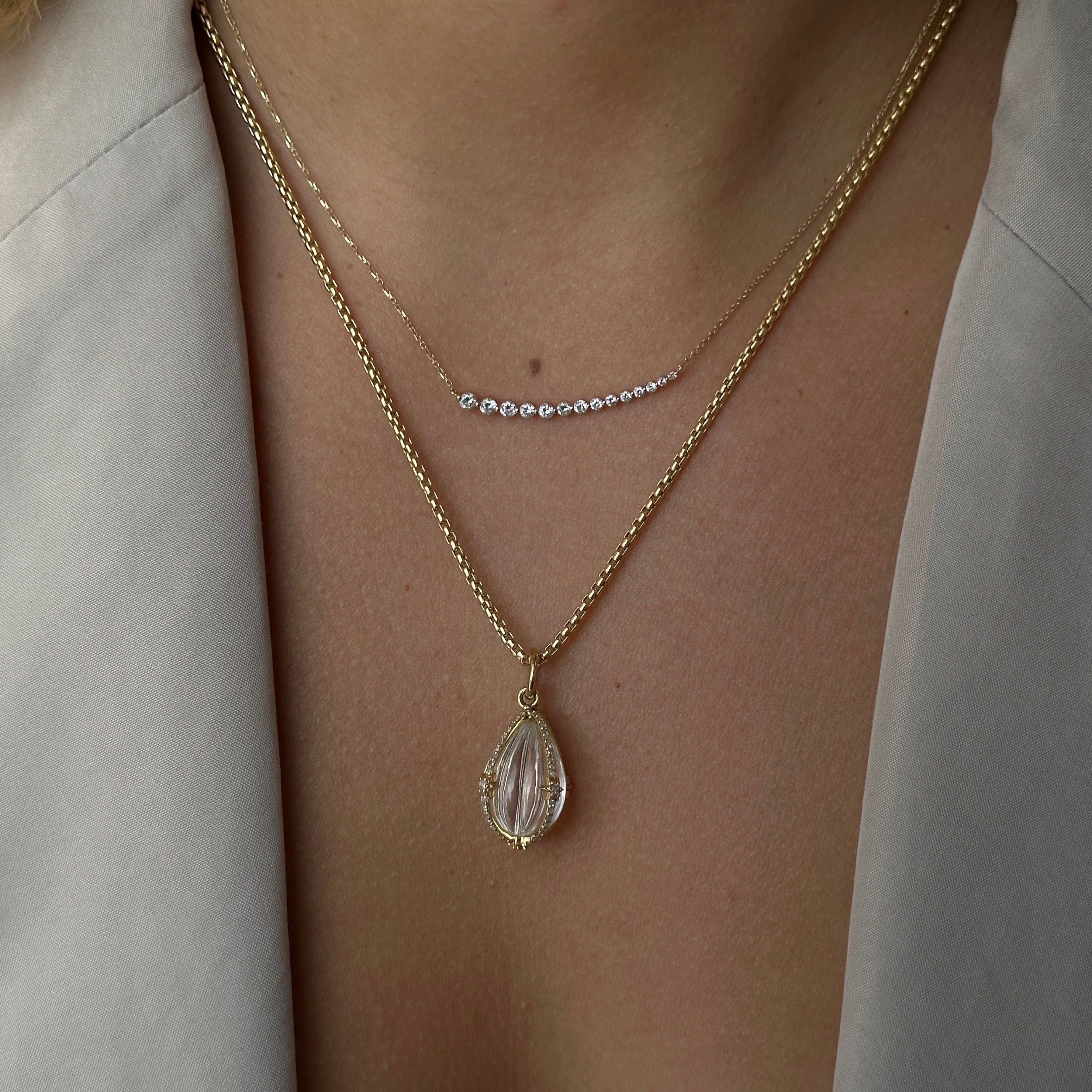Gold Graduated Diamond Curved Bar Necklace