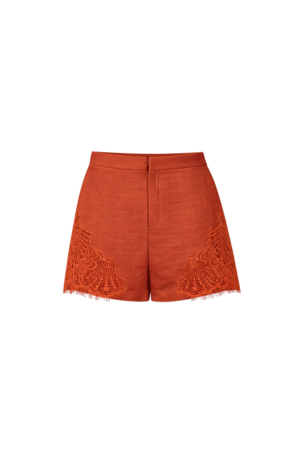 Short Anabelle de lino ladrillo con encaje lateral, vista frontal