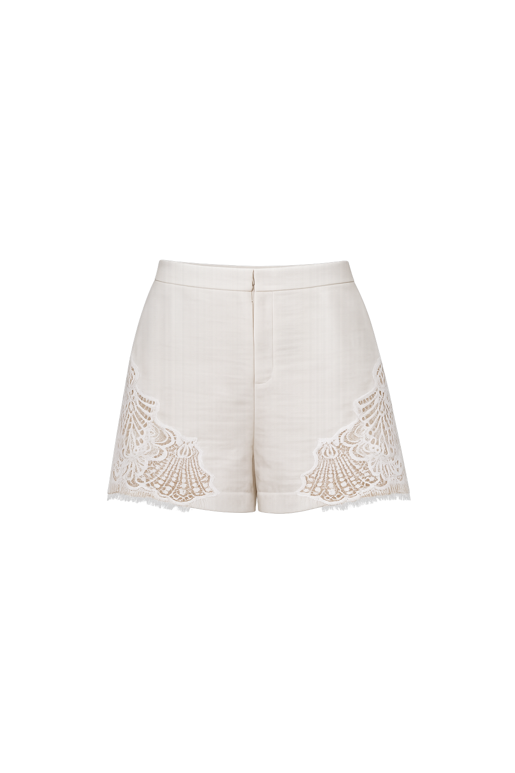 Short Anabelle de lino ivory con encaje lateral, vista frontal