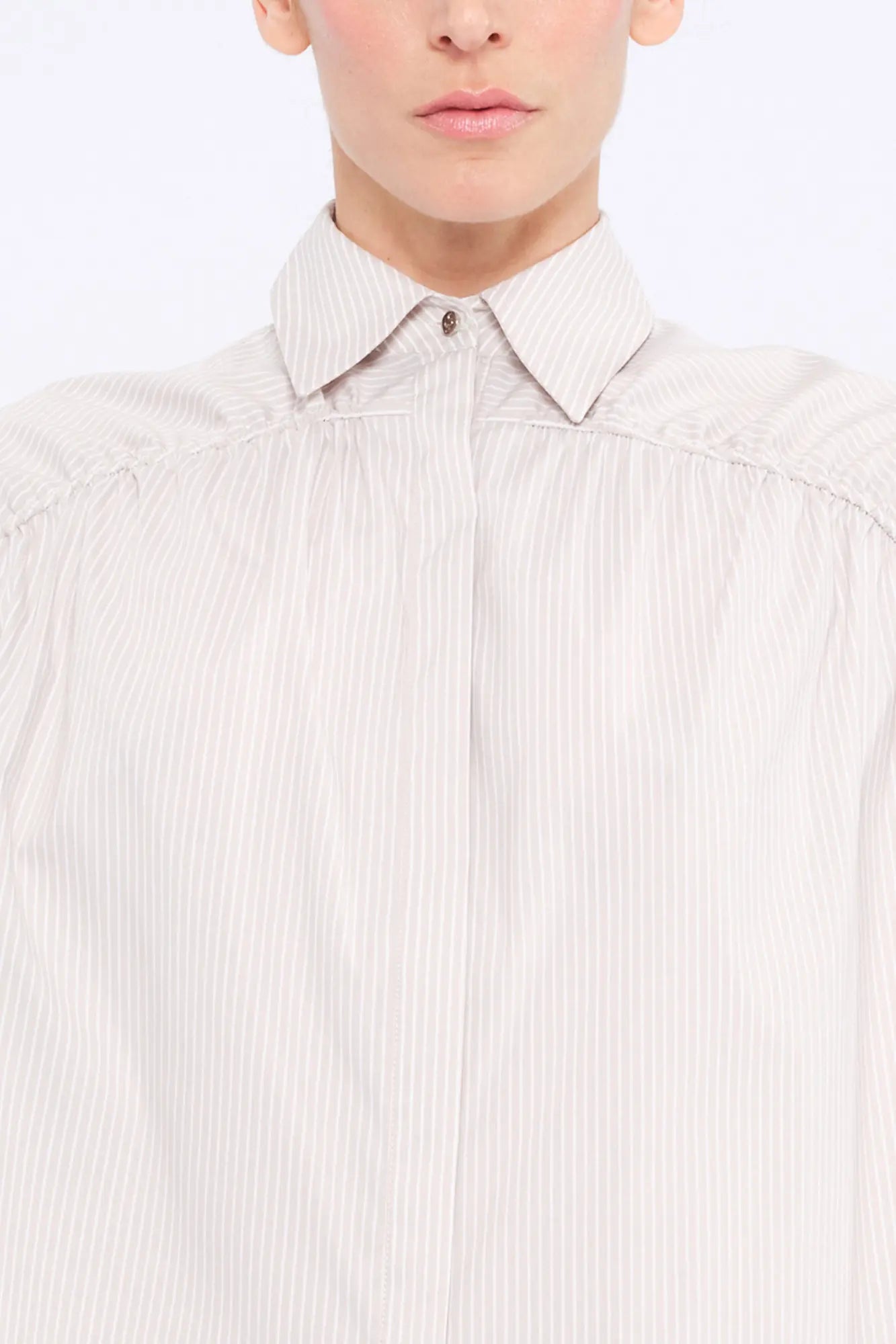 Star Gathered Shoulder Blouse | Striped Sand