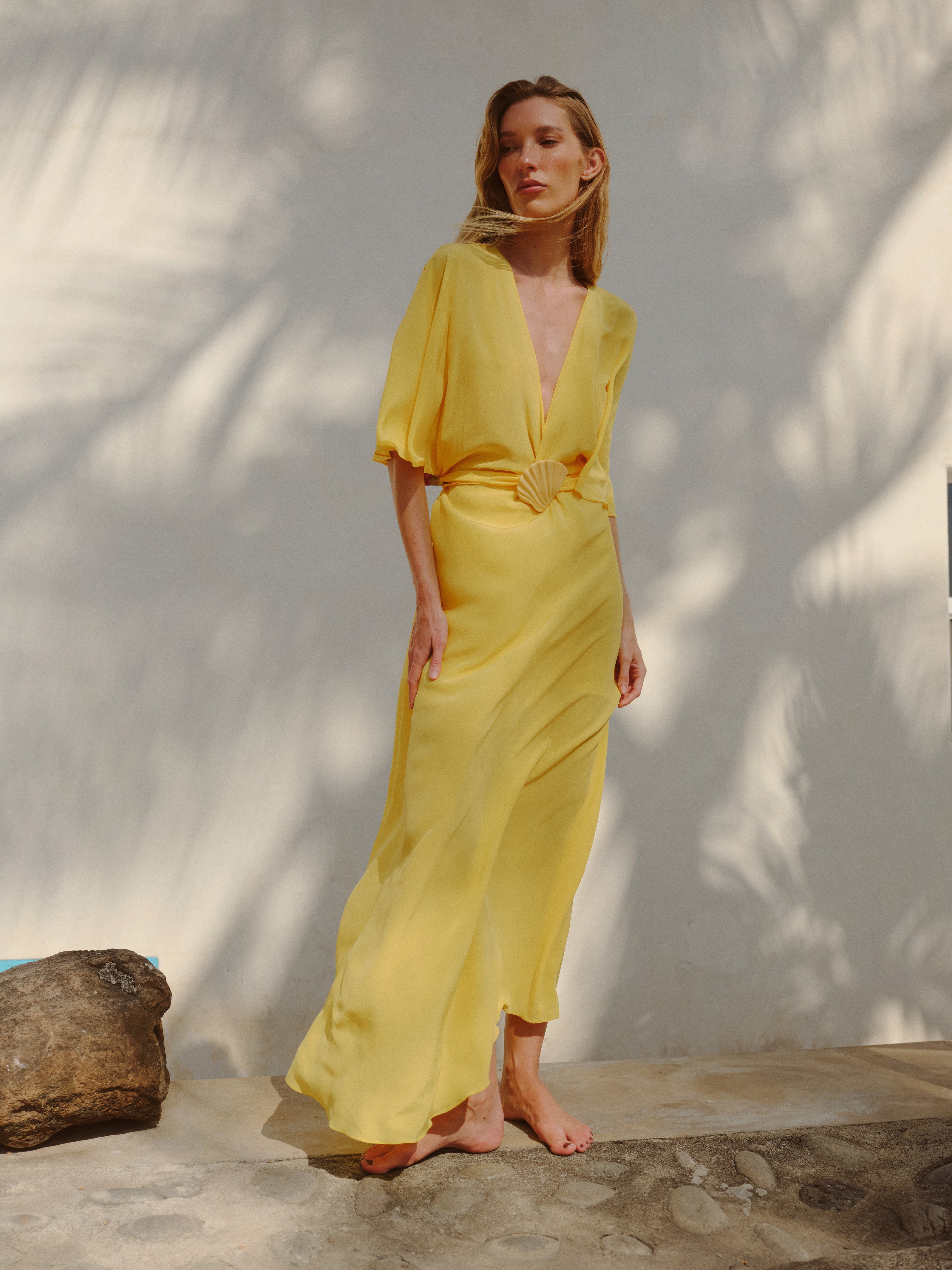 Perla del Sol Silk Midi Dress / Yellow