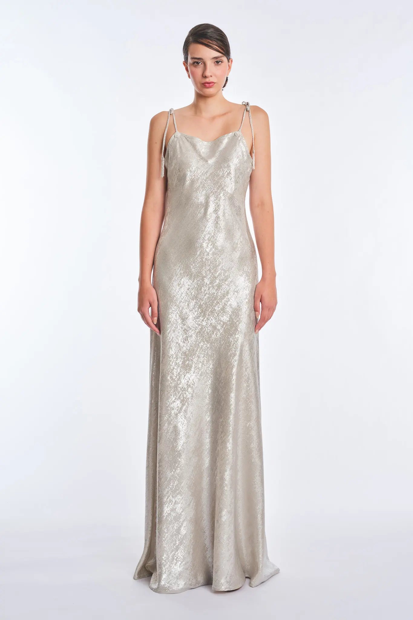 Zahara Metallic Crochet-Tie Maxi Dress | Off White