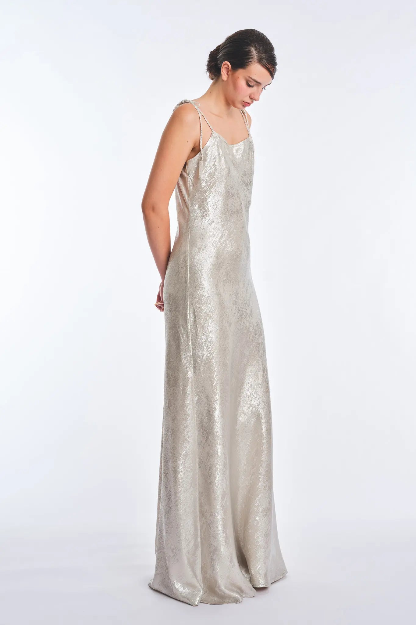 Zahara Metallic Crochet-Tie Maxi Dress | Off White