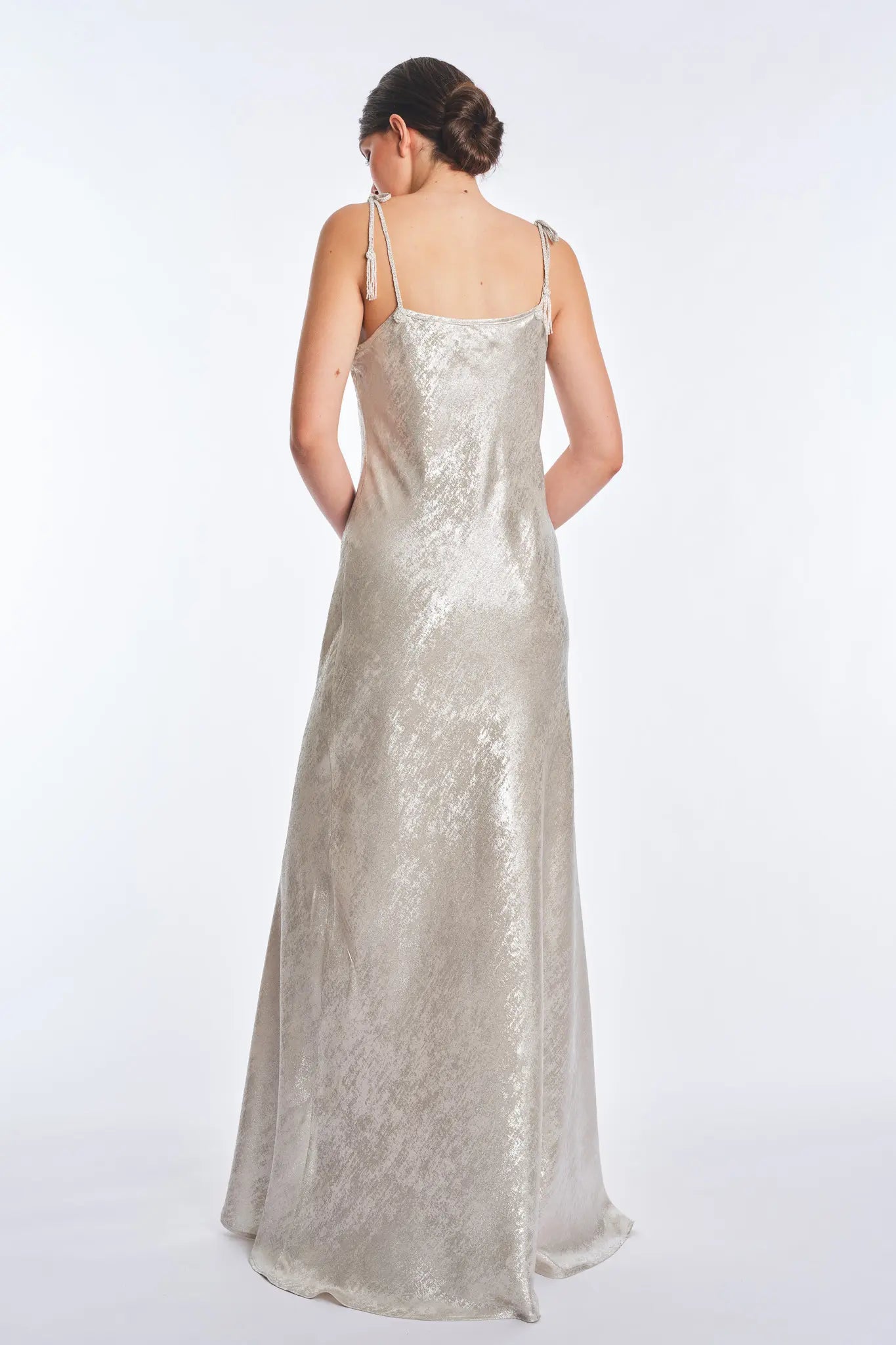Zahara Metallic Crochet-Tie Maxi Dress | Off White