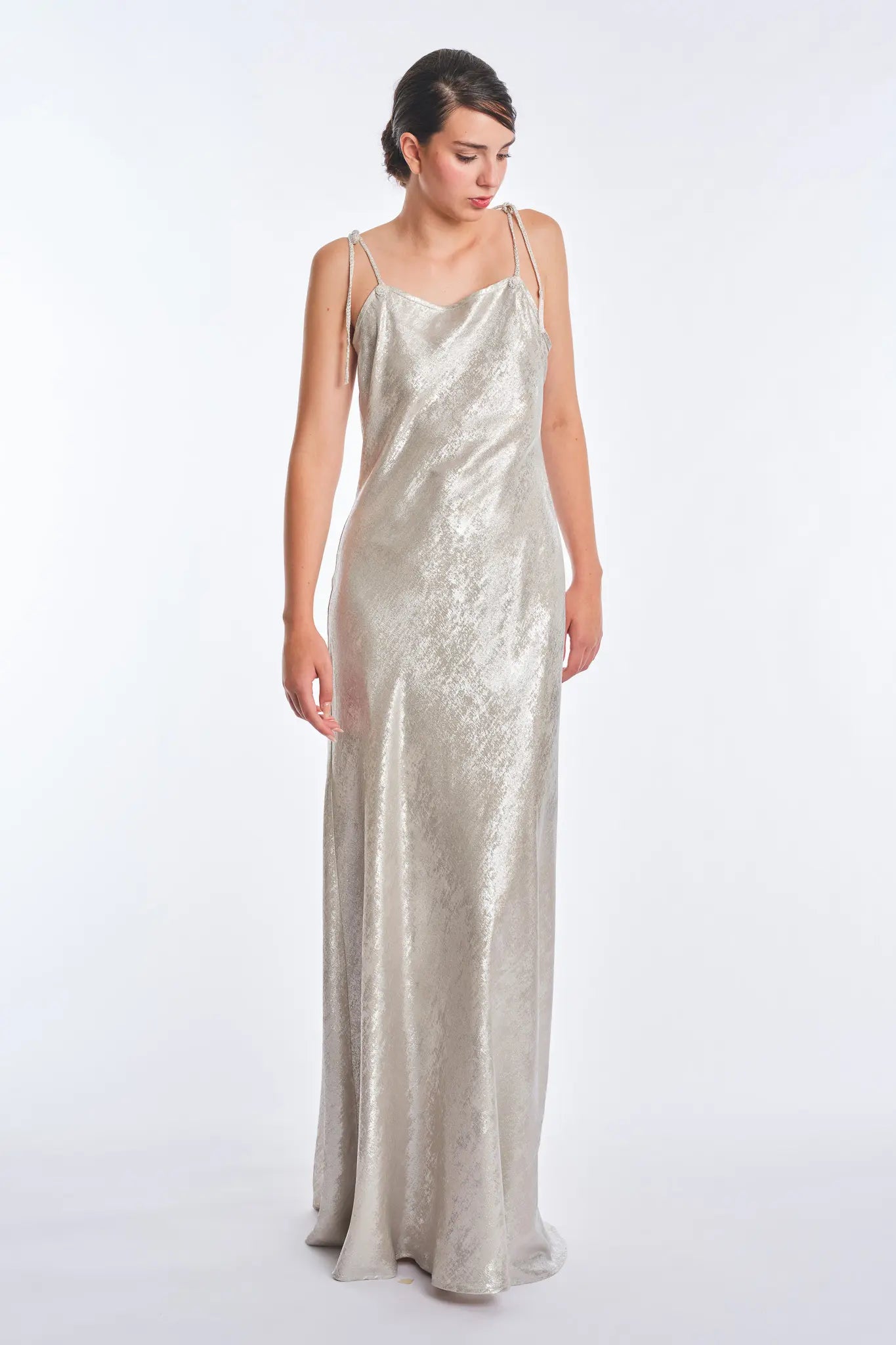Zahara Metallic Crochet-Tie Maxi Dress | Off White